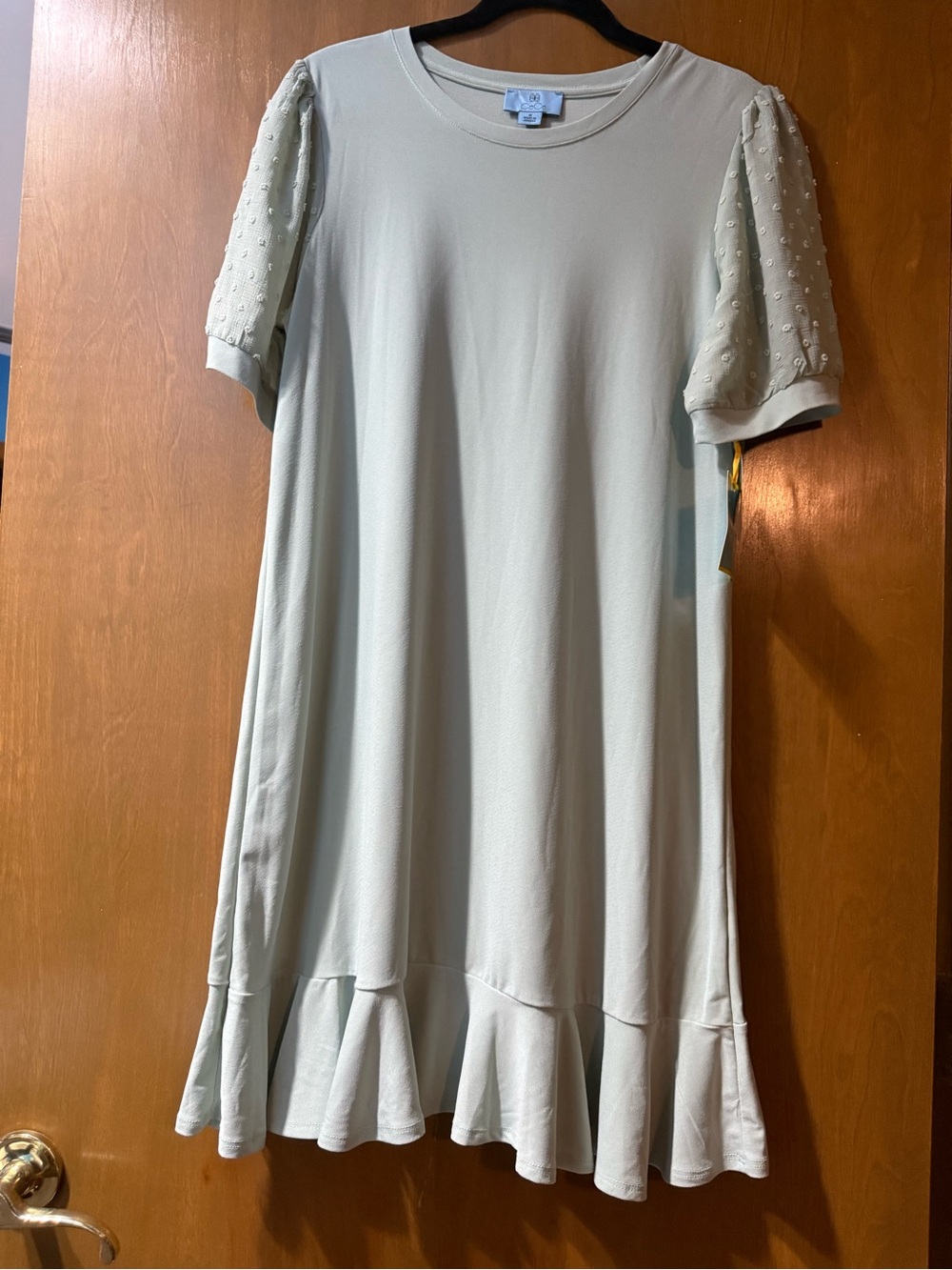 CeCe Light Sage Puff Sleeve Ruffle Hem Casual Dress